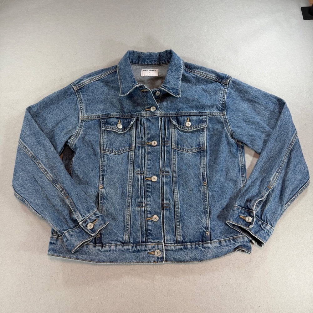 Old Navy Womens Denim Trucker Jacket Medium Wash Blue Size L